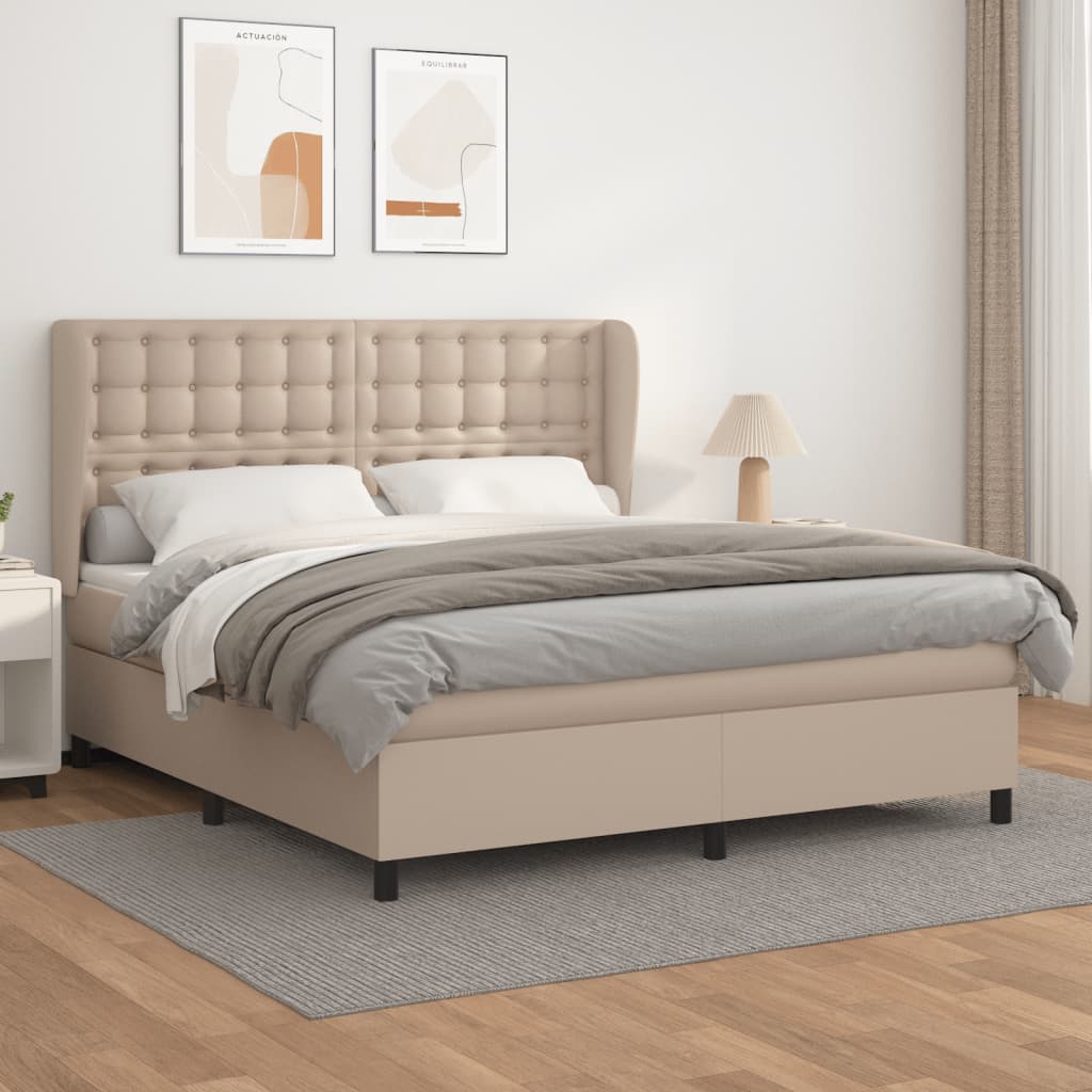vidaXL cappuccino színű műbőr rugós ágy matraccal 160 x 200 cm