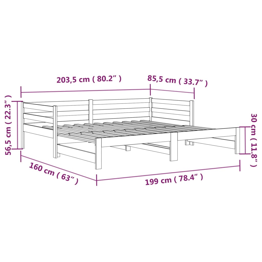 vidaXL tömör fenyőfa kihúzható kanapéágy 2x(80x200) cm