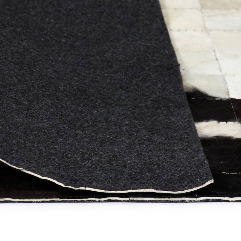 vidaXL fekete/fehér, foltvarrott, valódi bőr szőnyeg 80 x 150 cm