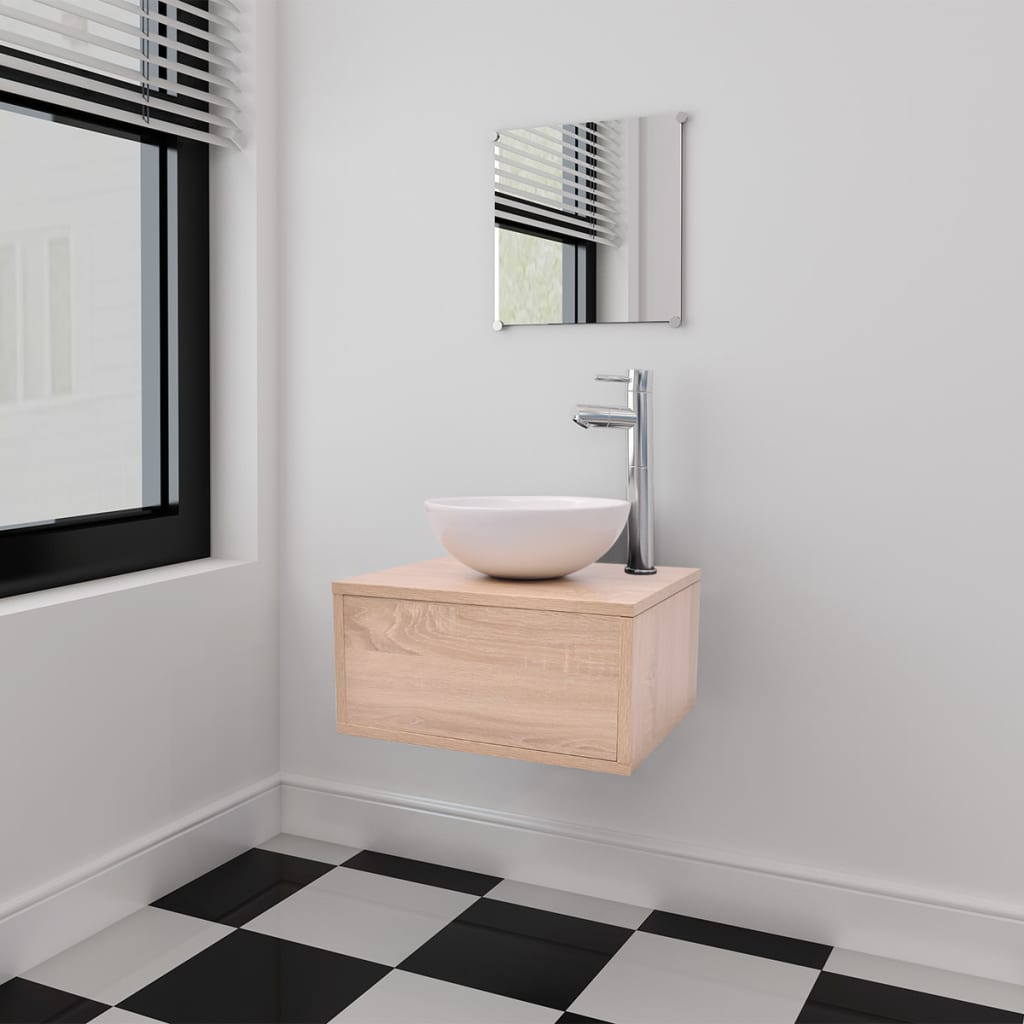 vidaXL Négyrészes fürdőszobabútor szett mosdótállal és csappal bézs