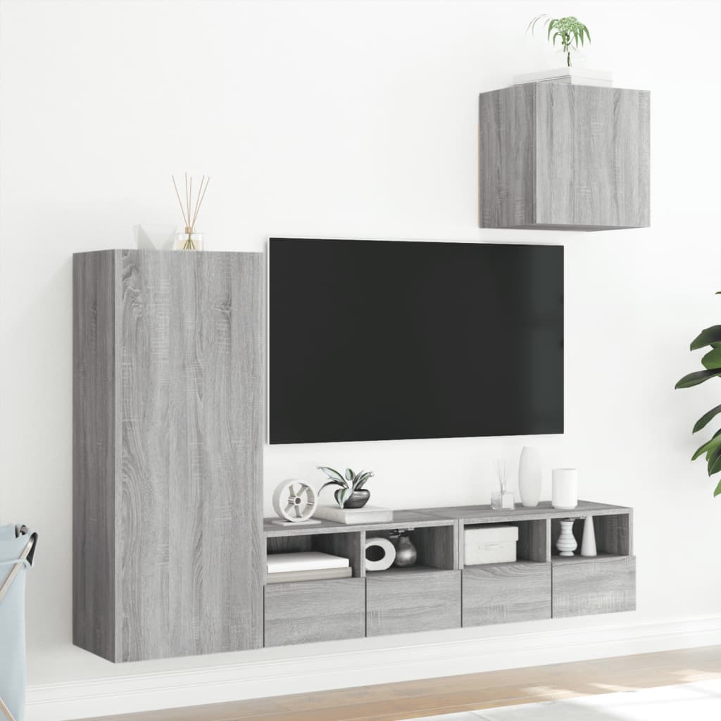 vidaXL 4 darab szürke sonoma színű szerelt fa fali TV-bútor