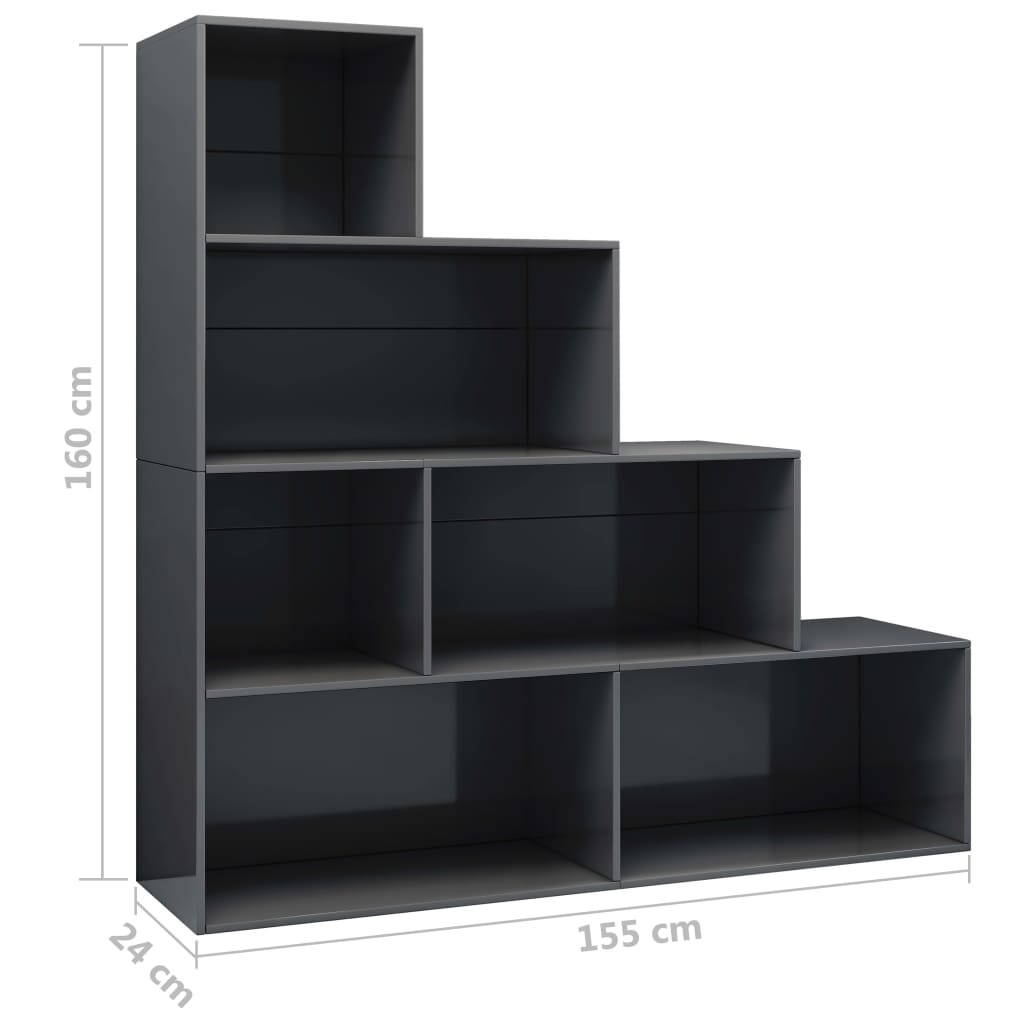 vidaXL magasfényű szürke könyvszekrény/térelválasztó 155 x 24 x 160 cm