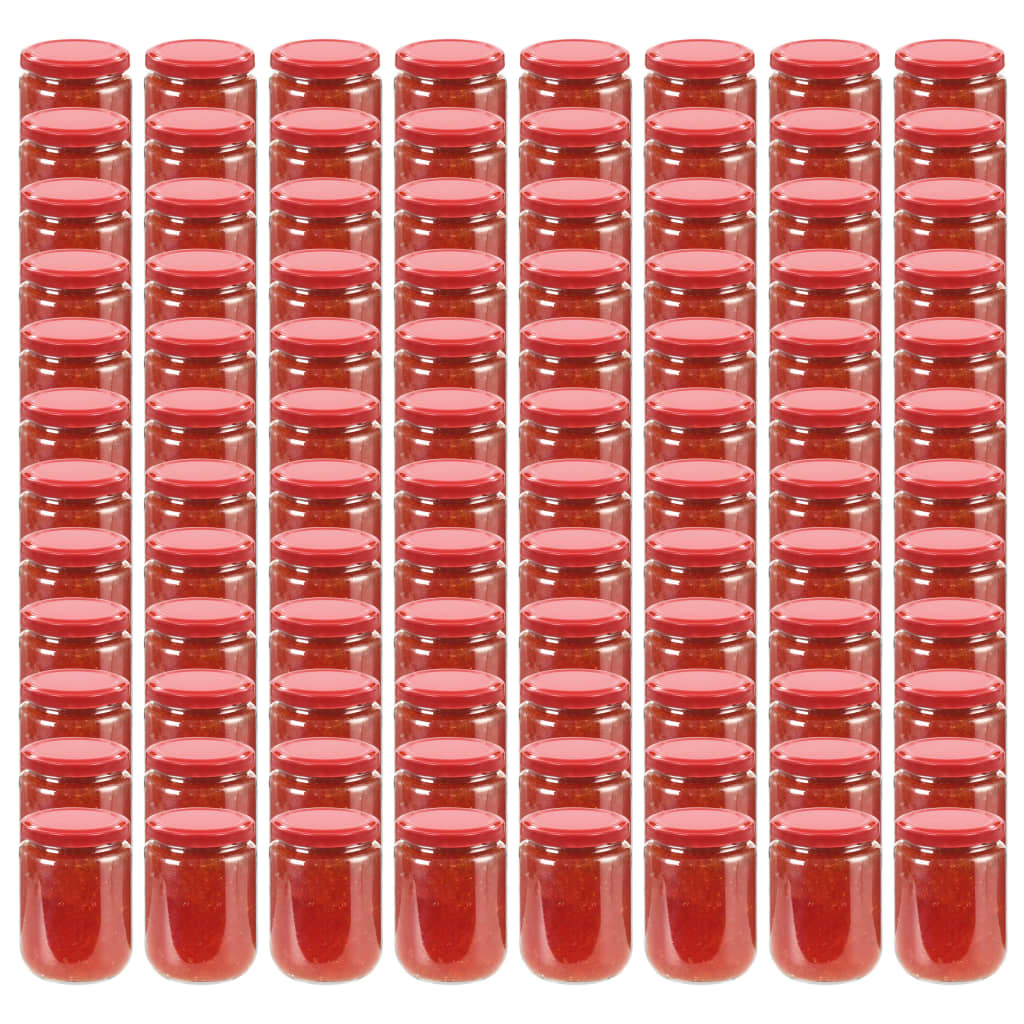 vidaXL 96 db 230 ml-es befőttesüveg piros tetővel