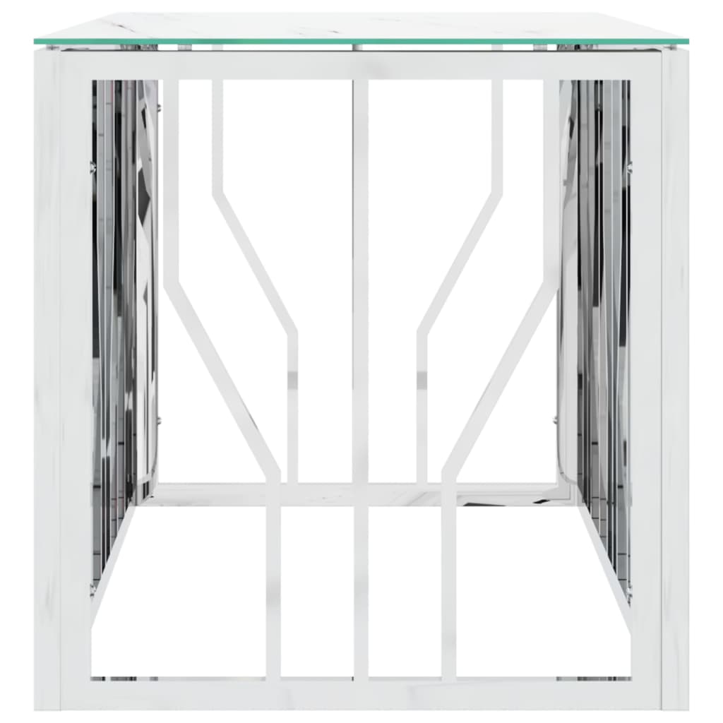 vidaXL ezüstszínű üveg és rozsdamentes acél dohányzóasztal 110x45x45cm