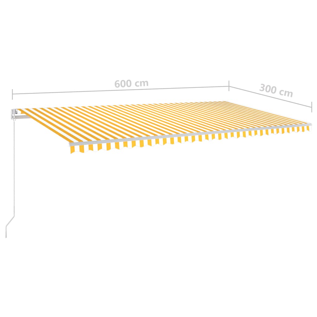 vidaXL sárga-fehér automata napellenző póznákkal 6x3 m