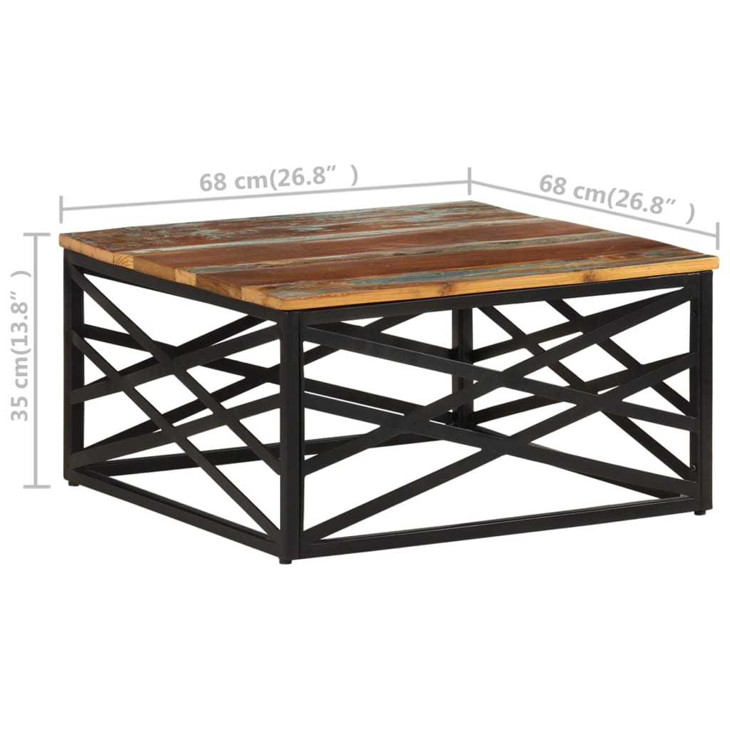 vidaXL tömör újrahasznosított fa dohányzóasztal 68 x 68 x 35 cm