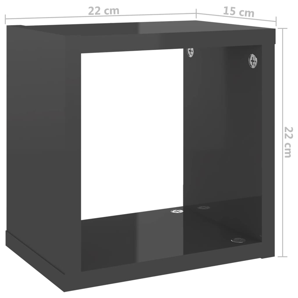 vidaXL 2 db magasfényű szürke fali kockapolc 22 x 15 x 22 cm