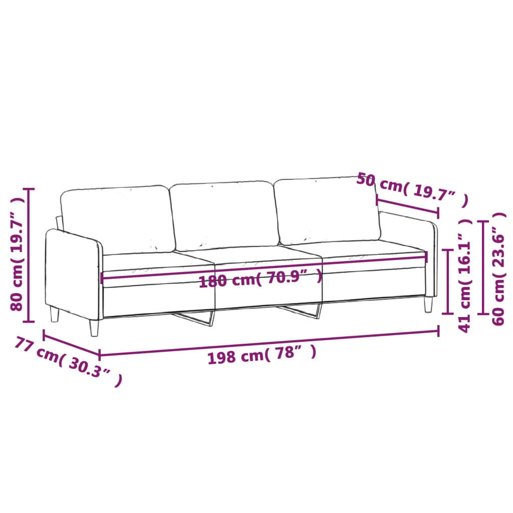 vidaXL 3 személyes sötétszürke szövet kanapé 180 cm
