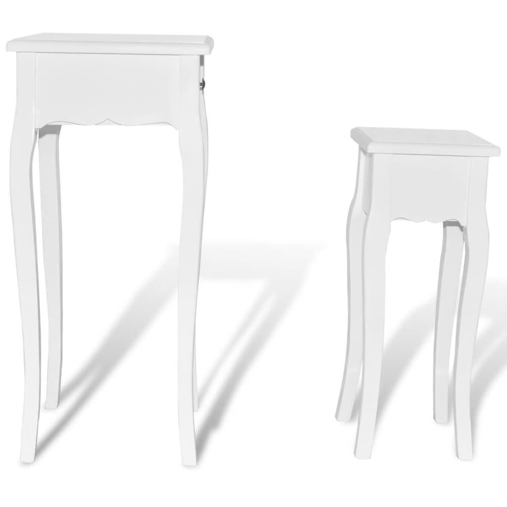 vidaXL 2 db fehér, egymásba tolható, fiókos kisasztal