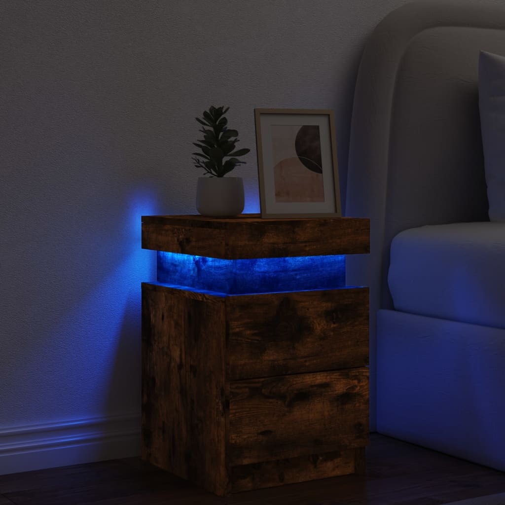 vidaXL füstös tölgyszínű éjjeliszekrény LED-világítással 35x39x55 cm