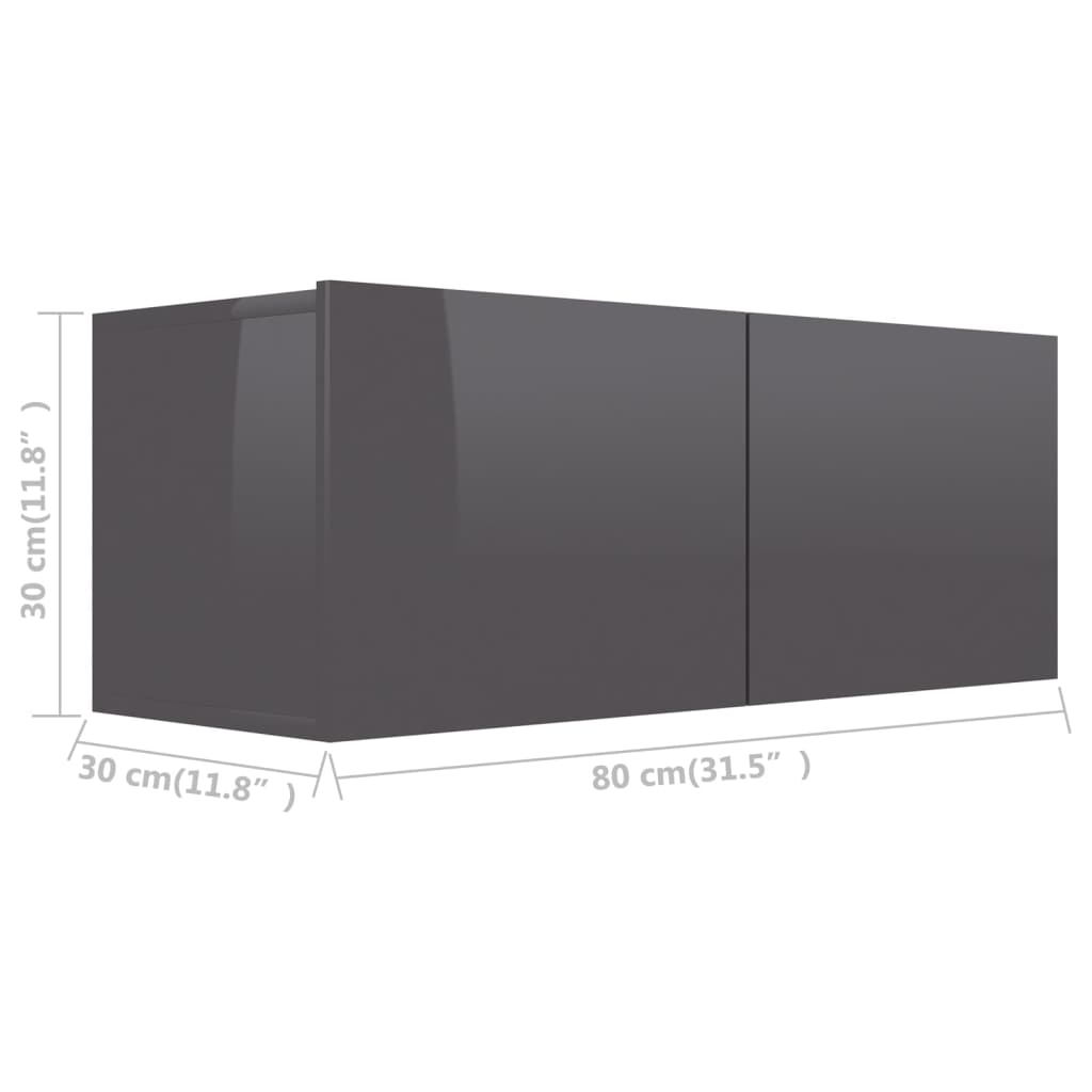 vidaXL magasfényű szürke forgácslap TV-szekrény 80 x 30 x 30 cm