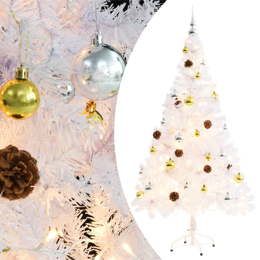 vidaXL fehér megvilágított műkarácsonyfa gömbökkel 150 cm