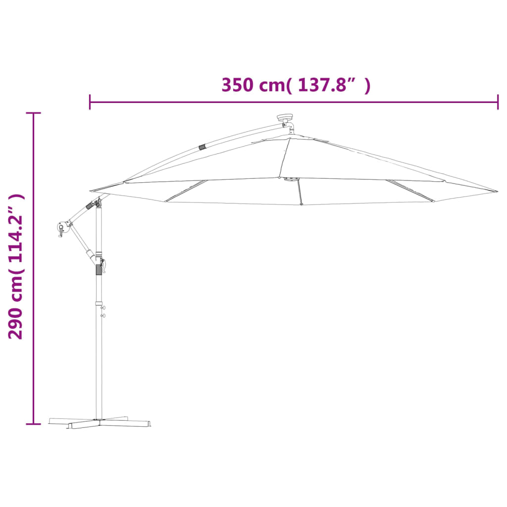 vidaXL antracit konzolos napernyő LED-fényekkel és fémrúddal 350 cm
