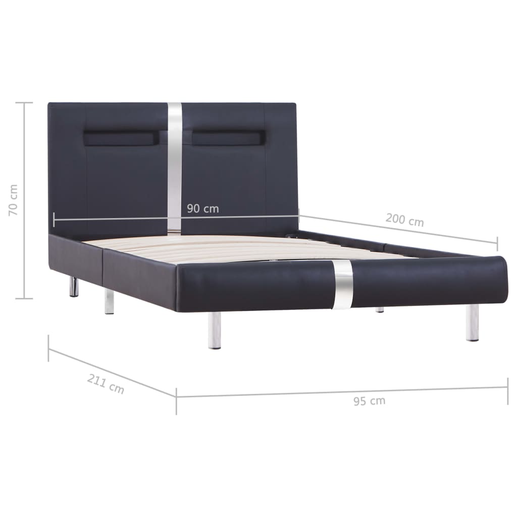 vidaXL fekete műbőr LED-es ágykeret 90 x 200 cm