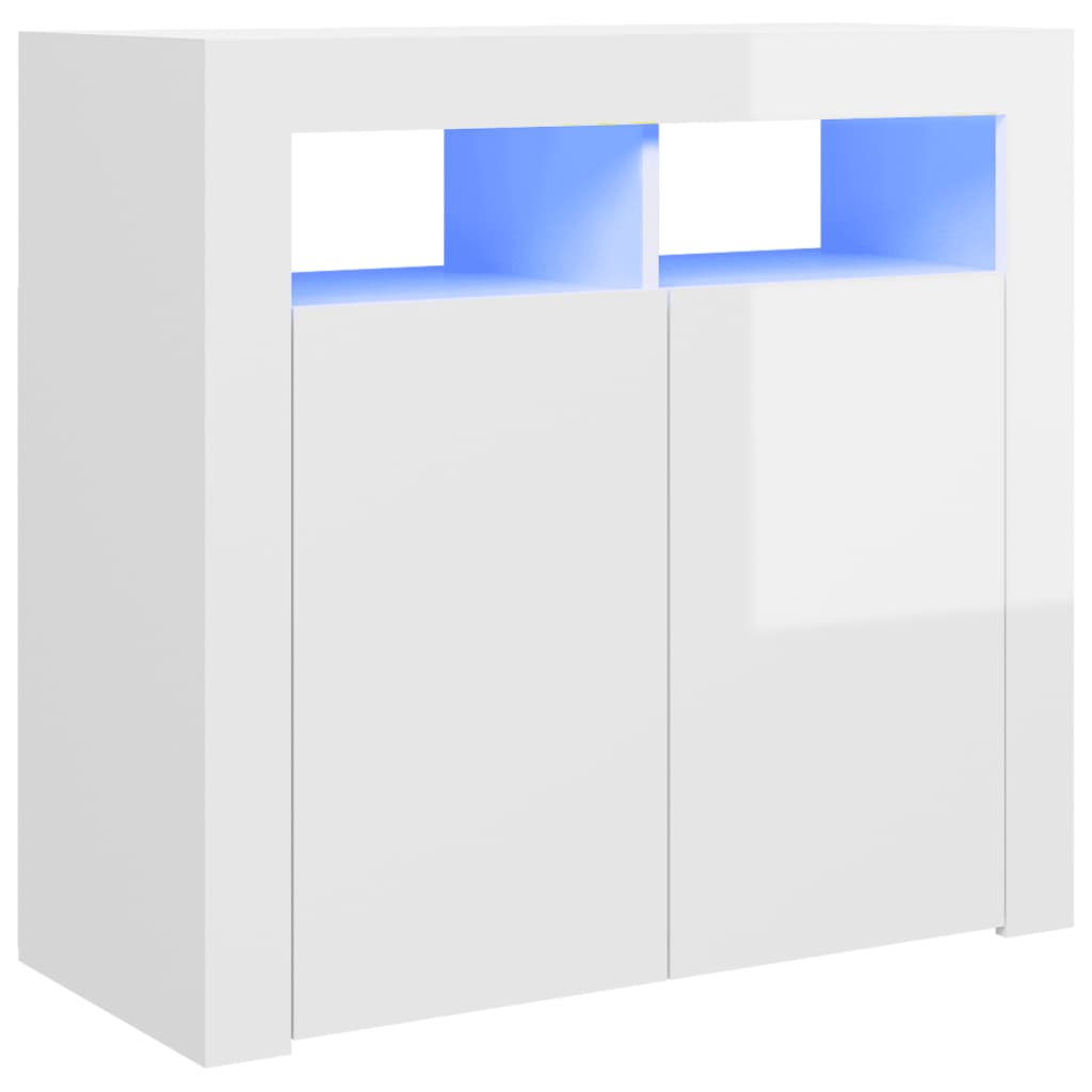 vidaXL magasfényű fehér tálalószekrény LED-lámpákkal 80 x 35 x 75 cm