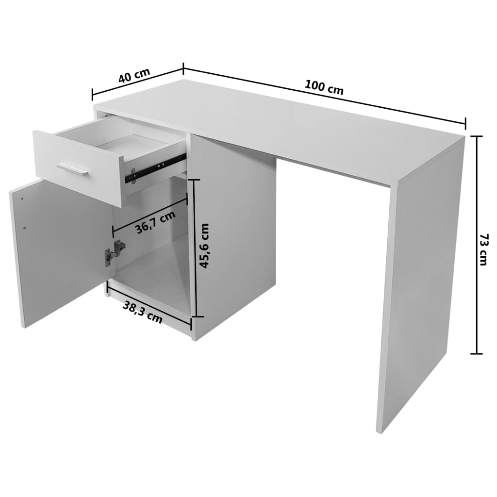 vidaXL 100x40x73 cm Fehér íróasztal fiókkal és szekrénnyel