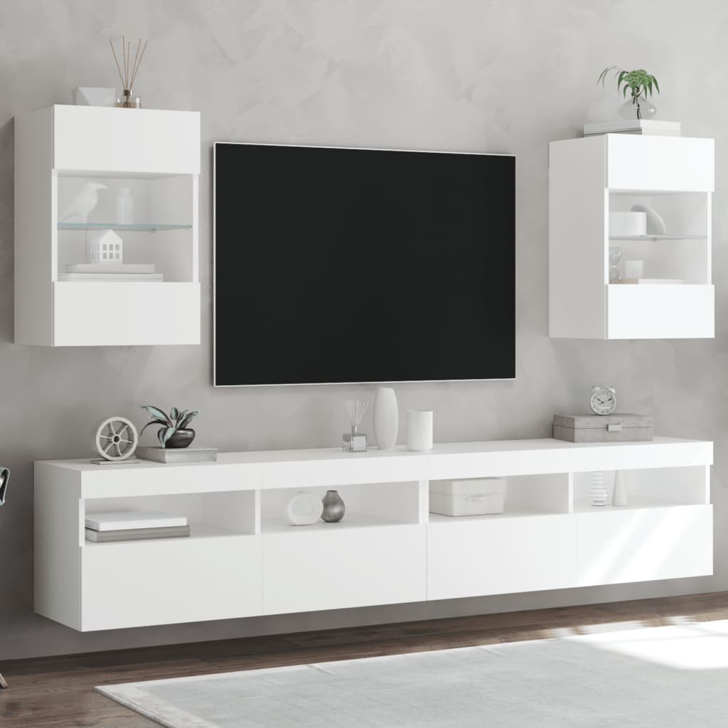 vidaXL 2 db fehér falra szerelhető TV-szekrény LED-ekkel 40x30x60,5 cm