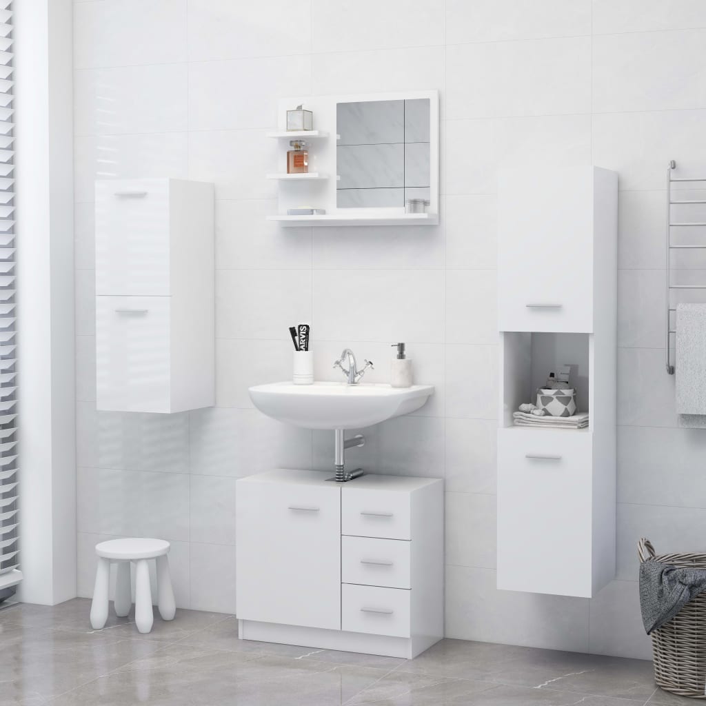 vidaXL magasfényű fehér forgácslap fürdőszobai tükör 60 x 10,5 x 45 cm
