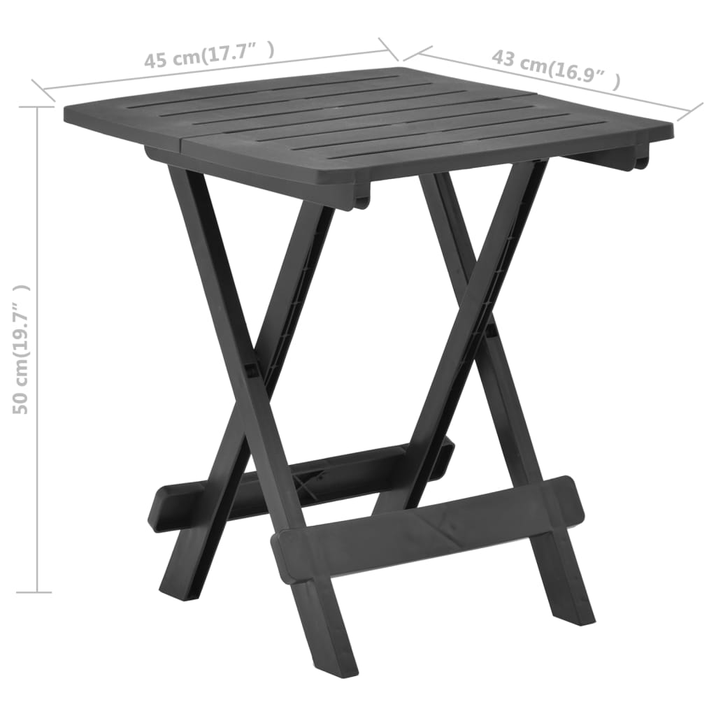 vidaXL antracitszürke műanyag összecsukható kerti asztal 45x43x50 cm