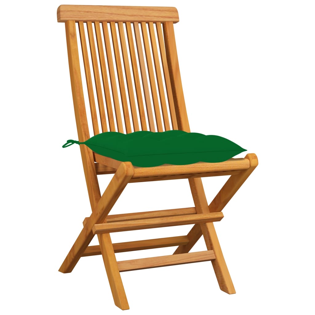 vidaXL 8 db tömör tíkfa kerti szék zöld párnával