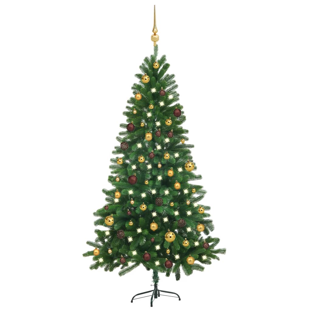 vidaXL zöld megvilágított műkarácsonyfa gömb szettel 180 cm