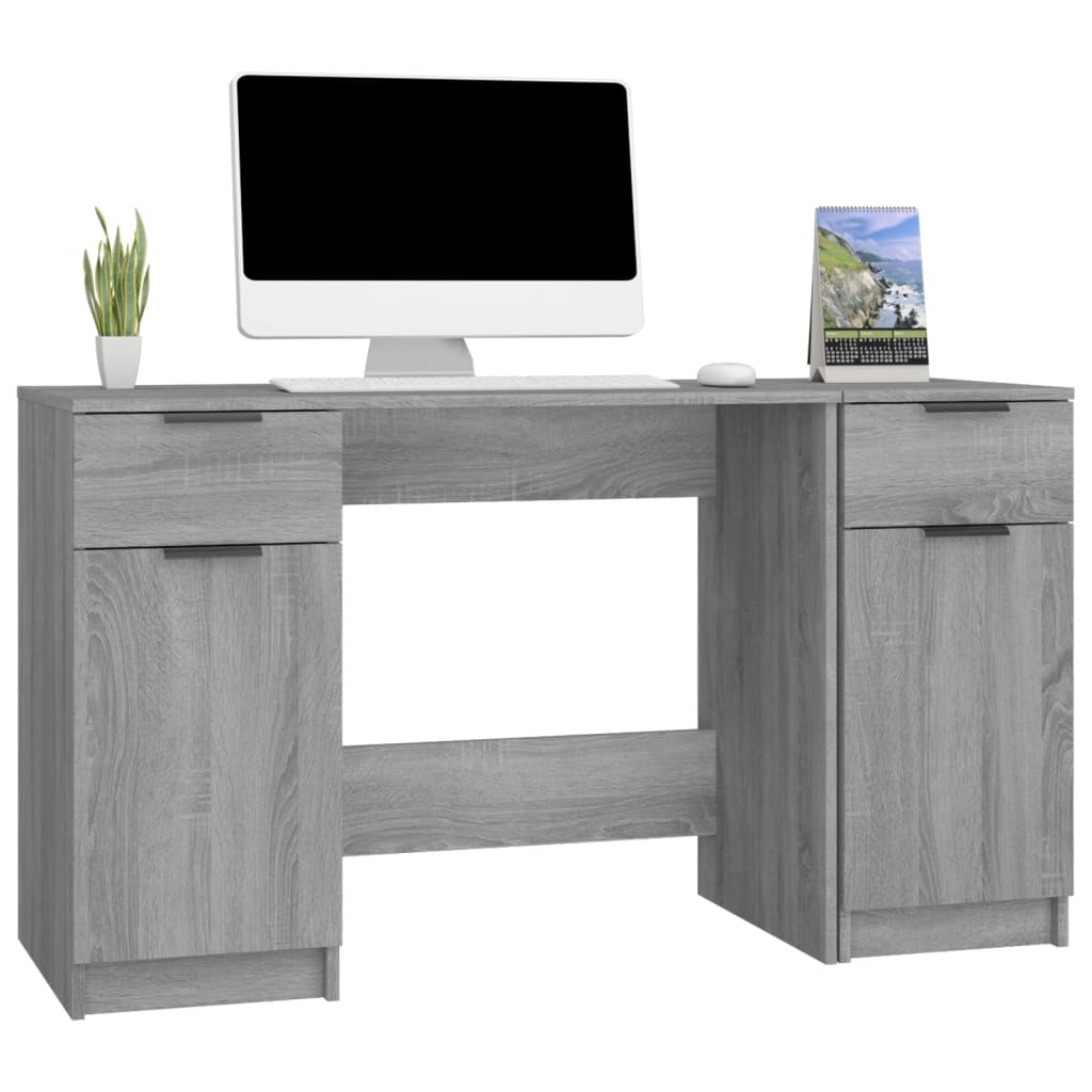 vidaXL szürke sonoma színű szerelt fa íróasztal szekrénnyel