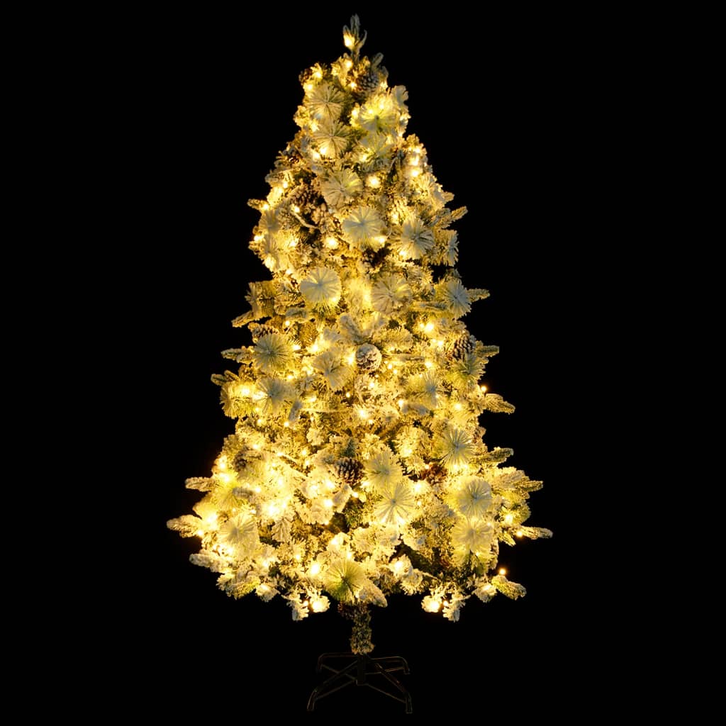 vidaXL PVC és PE megvilágított karácsonyfa hóval/fenyőtobozzal 195 cm