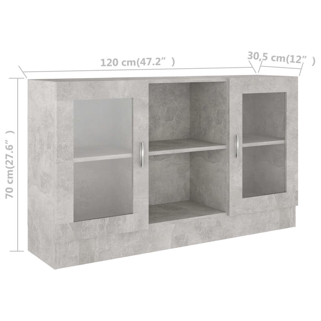 vidaXL betonszürke forgácslap vitrinszekrény 120 x 30,5 x 70 cm