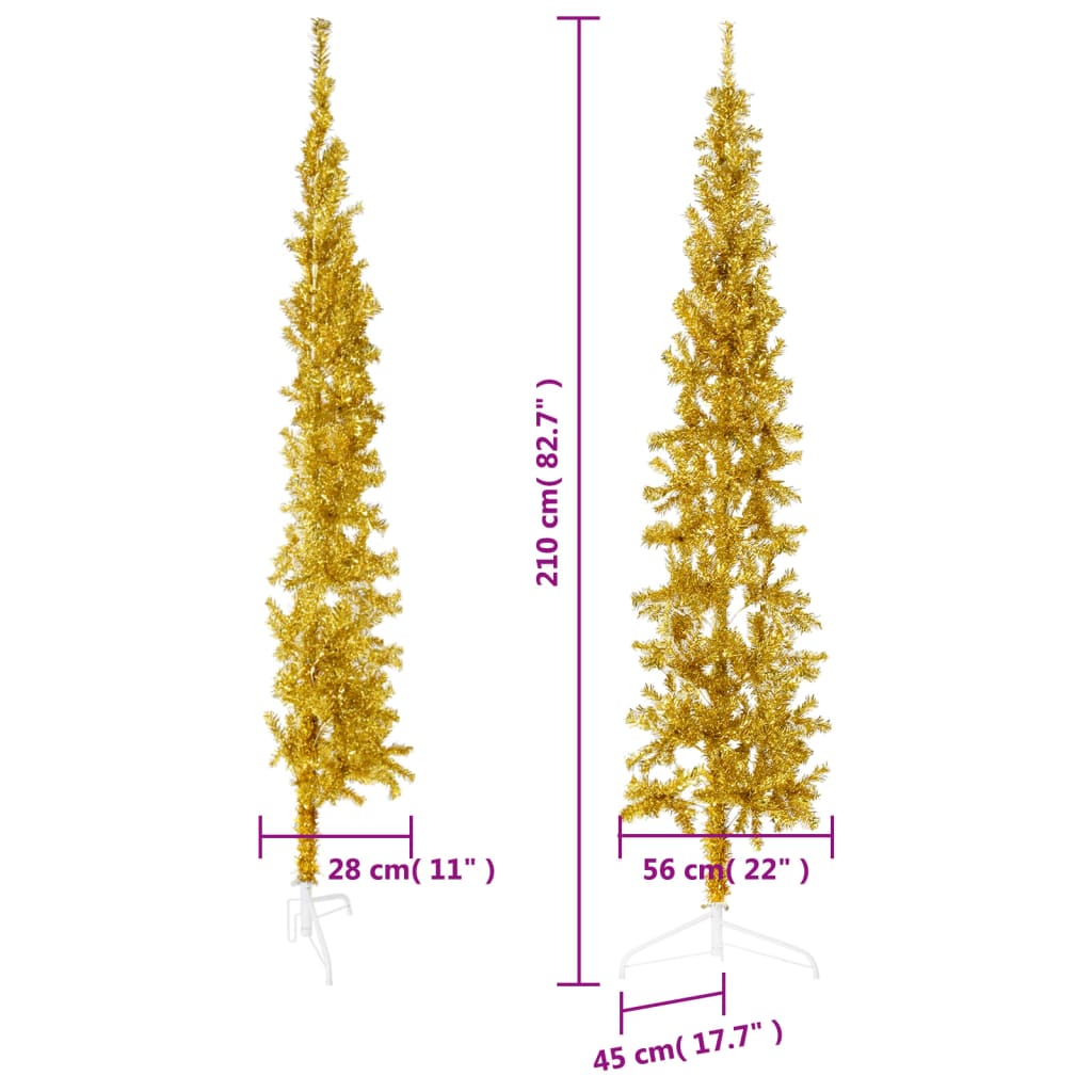 vidaXL arany vékony fél műkarácsonyfa állvánnyal 210 cm