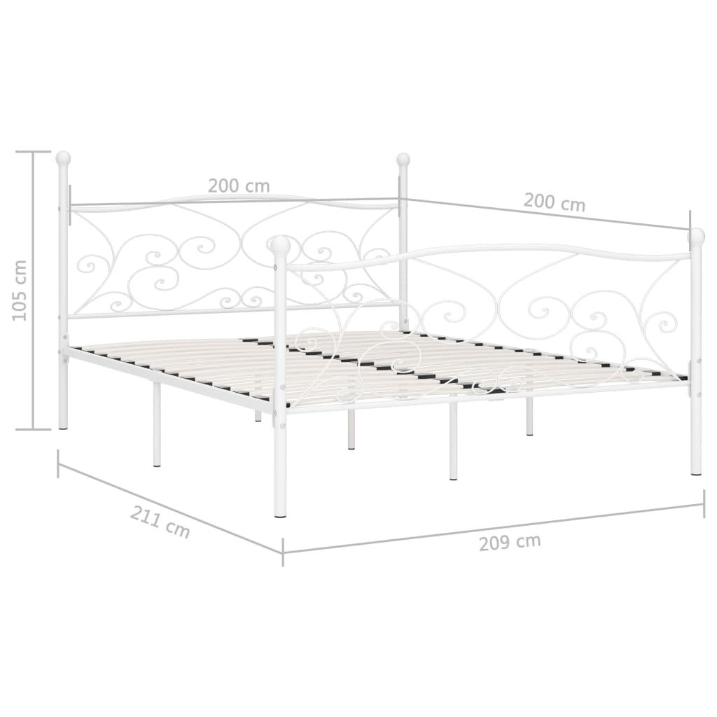 vidaXL fehér fém ágykeret lécezett ágyráccsal 200 x 200 cm