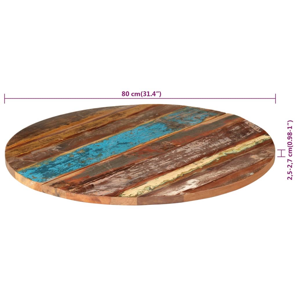 vidaXL kerek tömör újrahasznosított fa asztallap 80 cm 25-27 mm