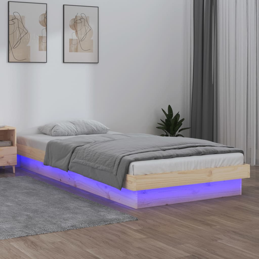 vidaXL tömör fa ágykeret LED-világítással 90 x 200 cm