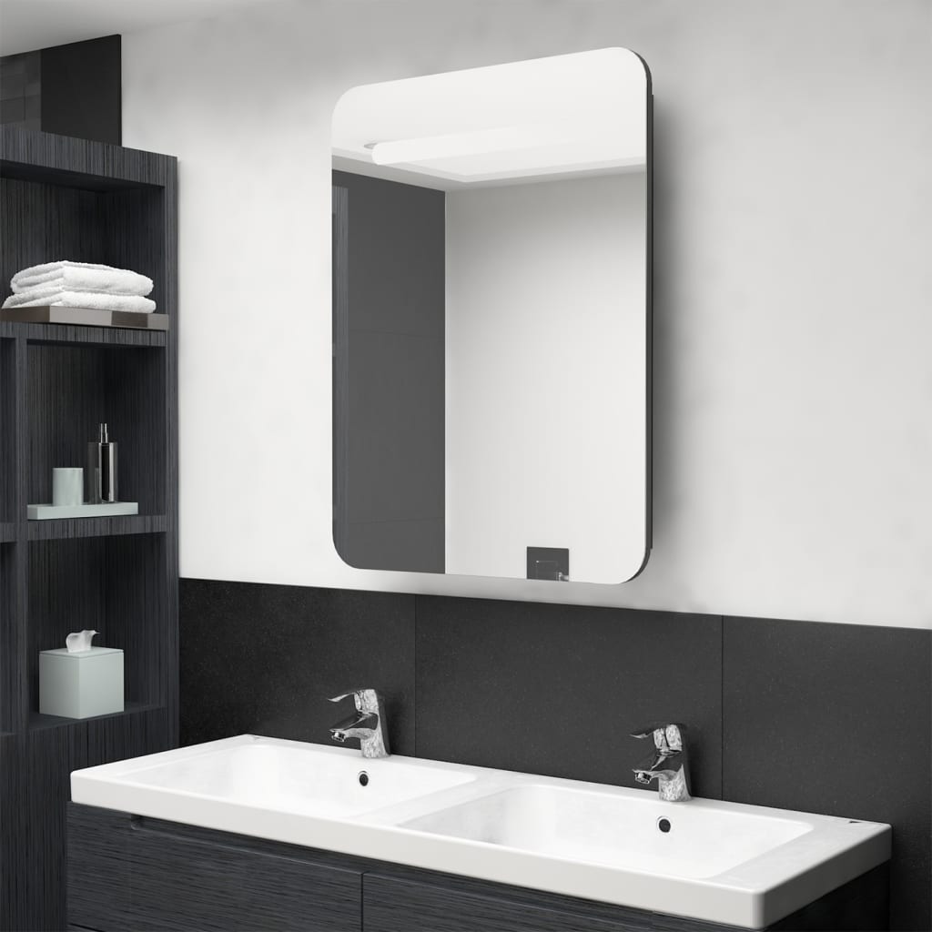 vidaXL szürke LED-es tükrös fürdőszobaszekrény 60 x 11 x 80 cm