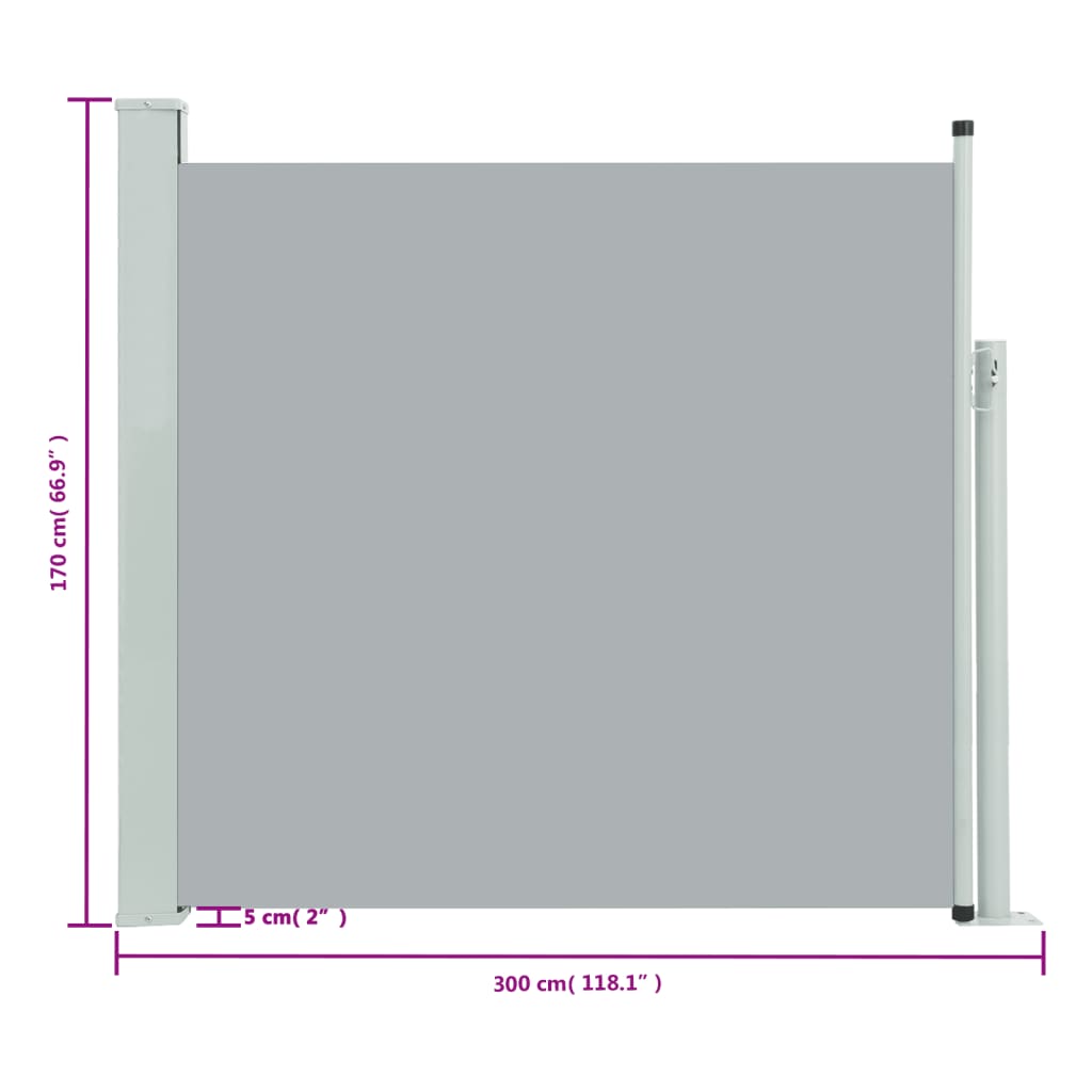 vidaXL szürke kihúzható oldalsó terasznapellenző 170 x 300 cm