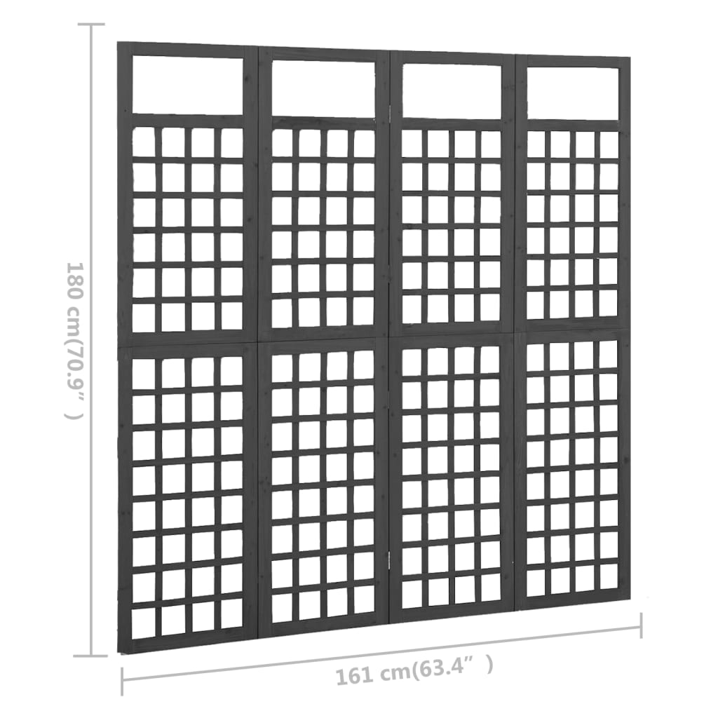 vidaXL 4 paneles fekete tömör fenyő térelválasztó/lugasrács 161x180 cm