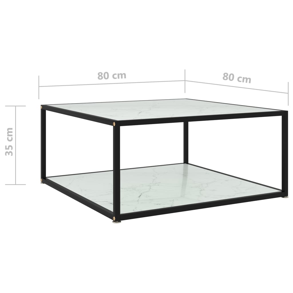 vidaXL fehér edzett üveg dohányzóasztal 80 x 80 x 35 cm
