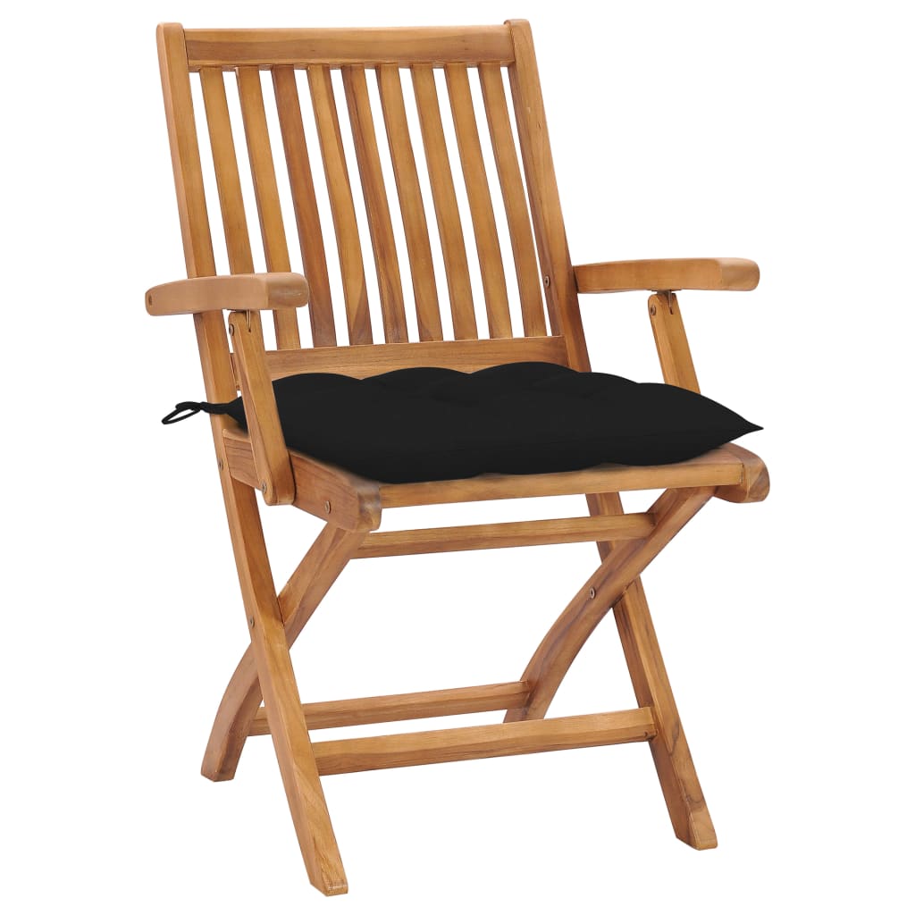 vidaXL 2 db tömör tíkfa kerti szék fekete párnával