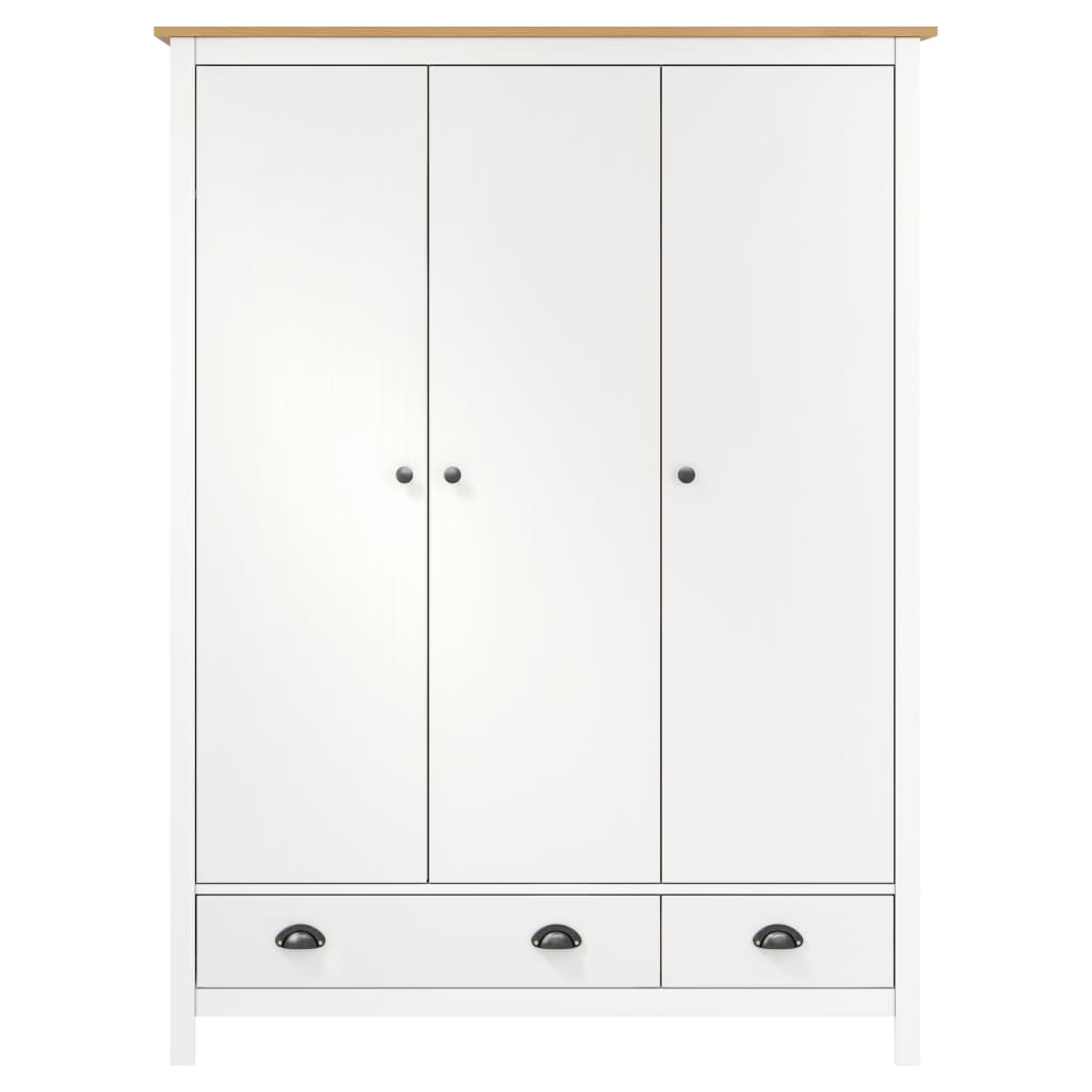 vidaXL Hill fehér 3 ajtós tömör fenyőfa ruhásszekrény 127x50x170 cm