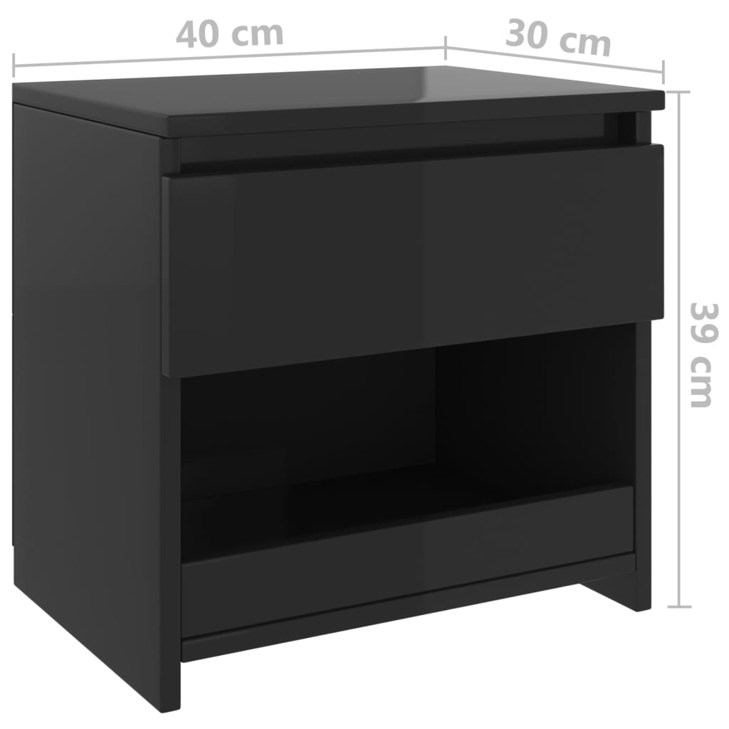 vidaXL magasfényű fekete forgácslap éjjeliszekrény 40 x 30 x 39 cm