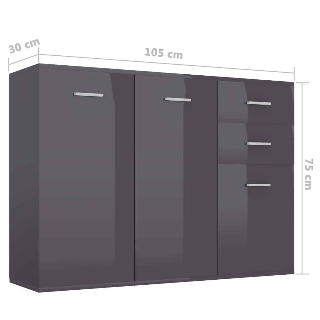 vidaXL magasfényű szürke forgácslap tálalószekrény 105 x 30 x 75 cm
