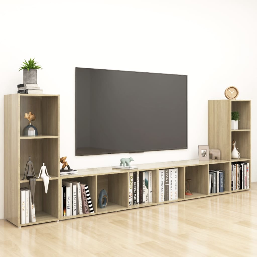 vidaXL 4 db sonoma-tölgyszínű forgácslap TV-szekrény 107 x 35 x 37 cm