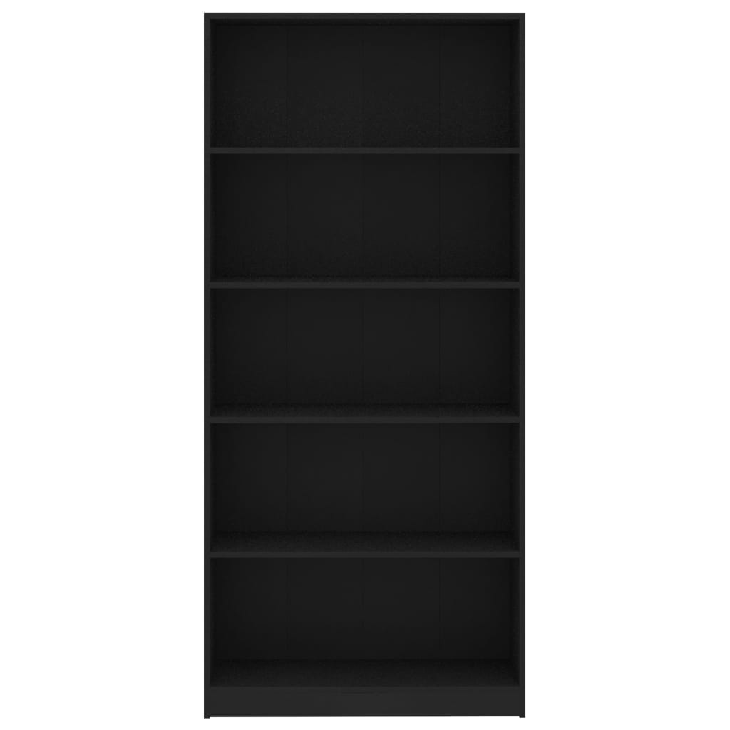 vidaXL 5-szintes fekete forgácslap könyvszekrény 80 x 24 x 175 cm