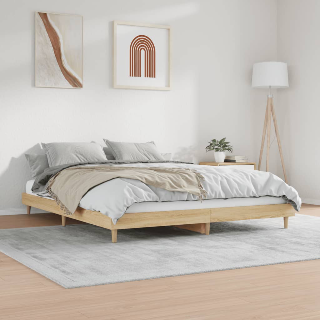 vidaXL sonoma tölgyszínű szerelt fa ágykeret 120 x 200 cm