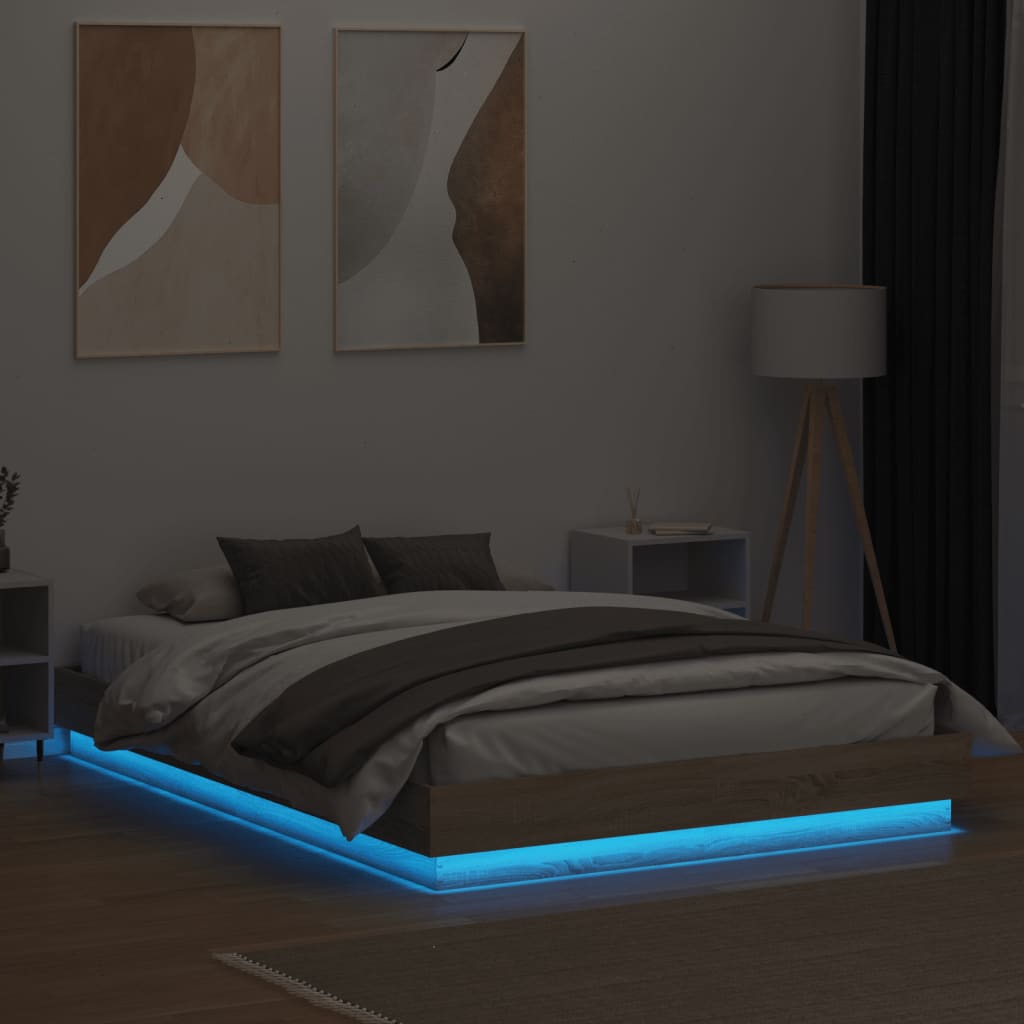 vidaXL sonoma tölgy színű ágykeret LED-világítással 160x200 cm