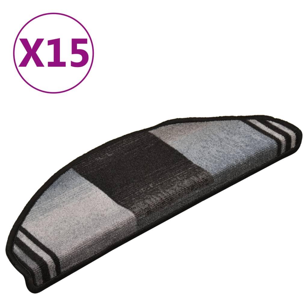vidaXL 15 db fekete-szürke öntapadó lépcsőszőnyeg 65 x 21 x 4 cm