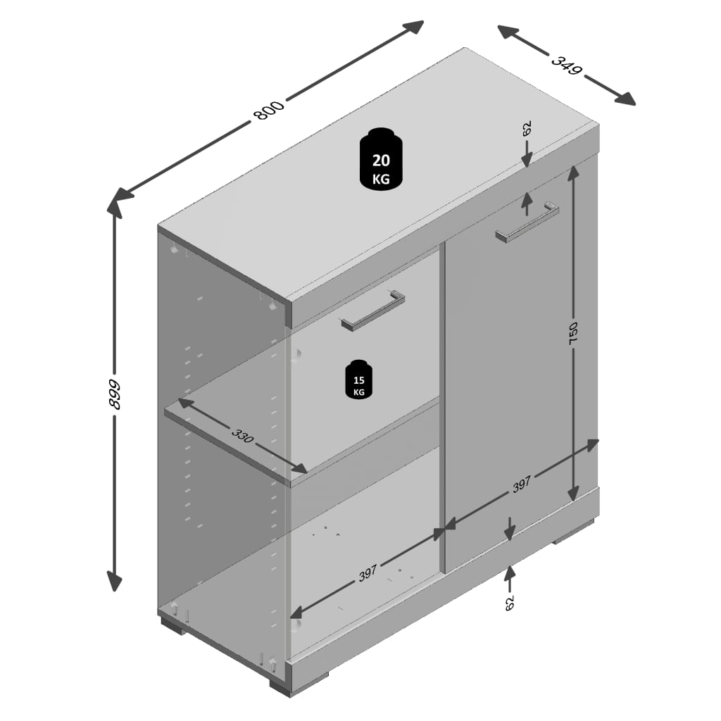 FMD fehér-beton színű komód 2 ajtóval 80 x 34,9 x 89,9 cm