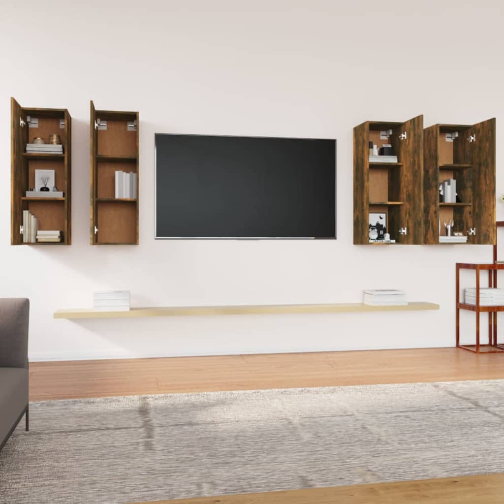 vidaXL 4 db füstös tölgyszínű szerelt fa TV-szekrény 30,5 x 30 x 90 cm