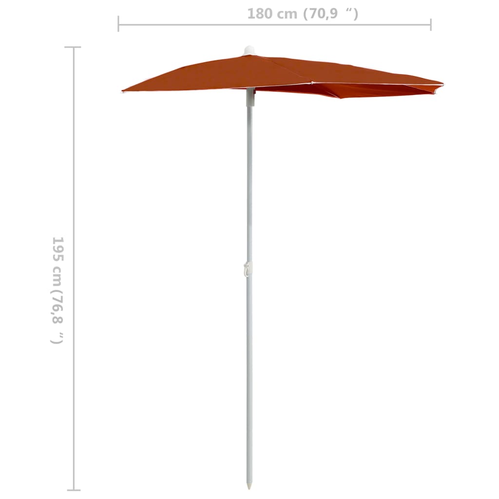 vidaXL terrakotta félköríves napernyő rúddal 180 x 90 cm
