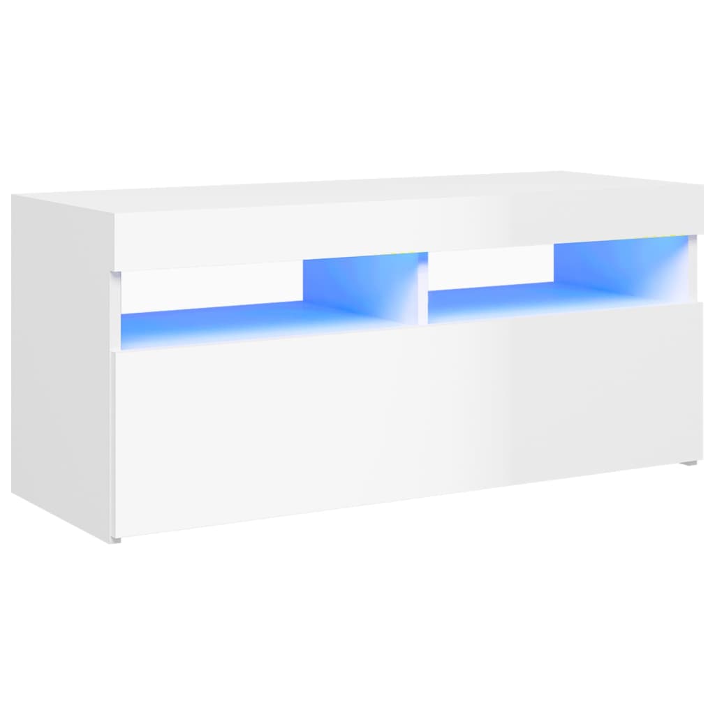 vidaXL magasfényű fehér TV-szekrény LED lámpákkal 90x35x40 cm