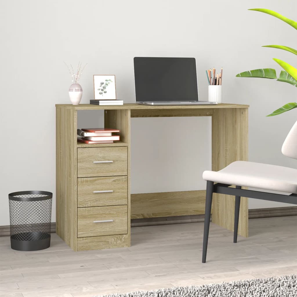 vidaXL sonoma-tölgy színű szerelt fa íróasztal fiókokkal 102x50x76 cm